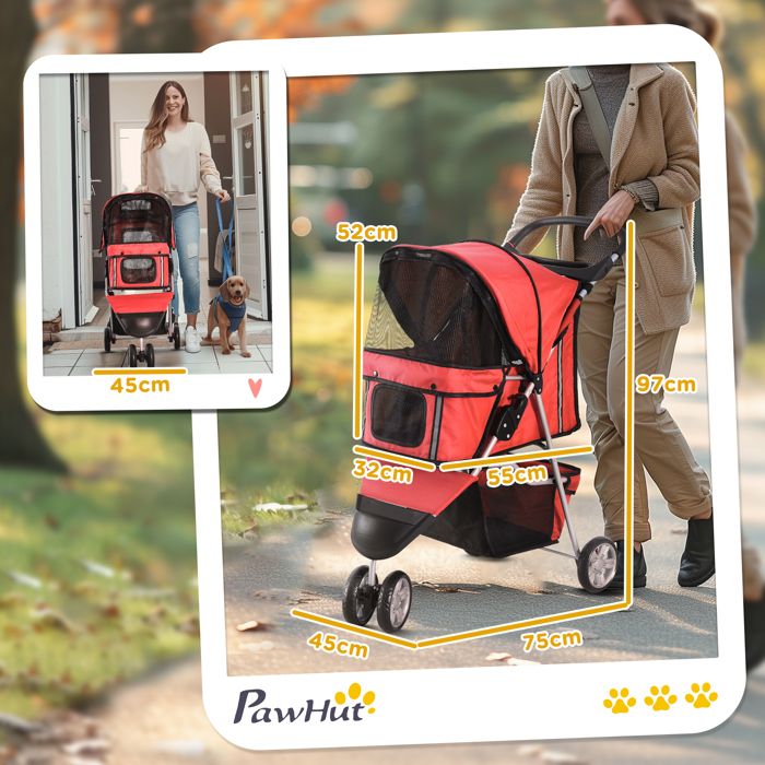 Poussette pour chien Poussette multicolore pour chiens et chats légère & pliable rouge