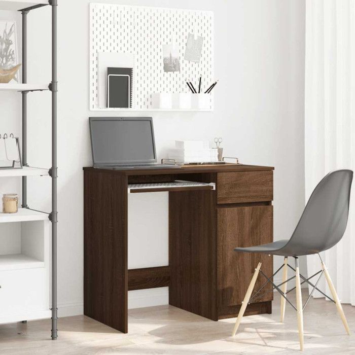 Bureau - Chêne marron - 86x49x76 cm - 1 tiroir - Style contemporain