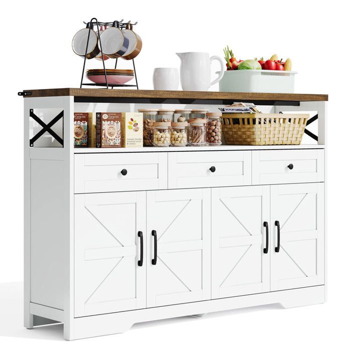 MEUBLES COSY Buffet rustique blanc et brun avec 3 tiroirs et 2 portes MEUBLES COSY Buffet rustique blanc et brun avec 3 tiroirs et 2 portes