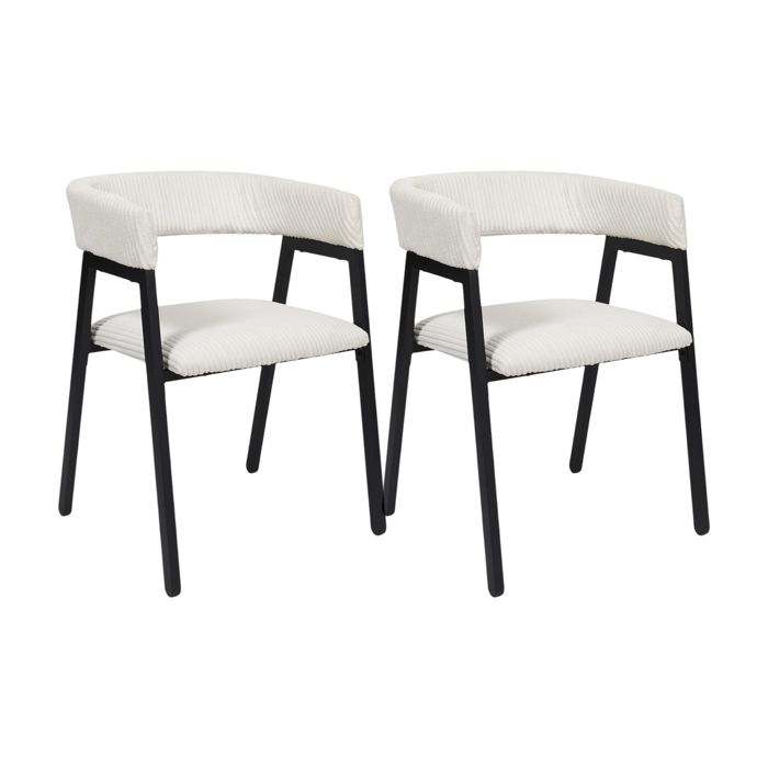 Lot De 2 Chaises - Home Deco Factory - Scott - Design - Côtelé - Beige Et Noir