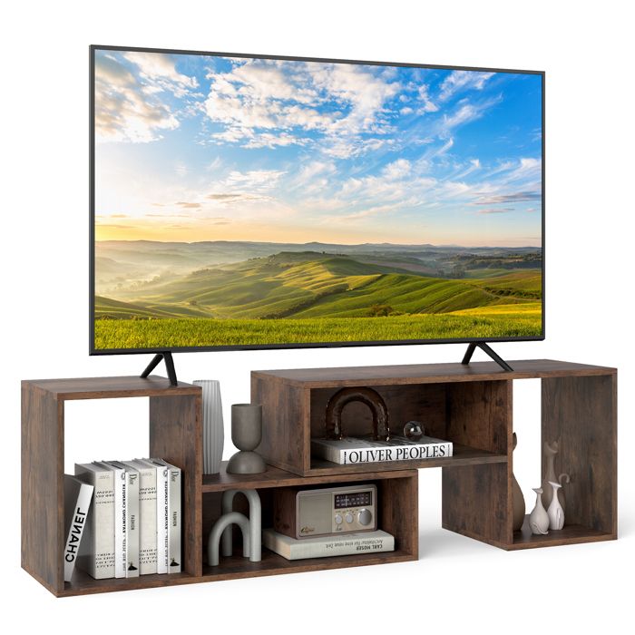 COSTWAY 60 Meuble TV 2 Pcs Modulaires Meuble TV Angle pour Recoin Combination Libre Meuble TV Angle pour Salon Chambre Marron