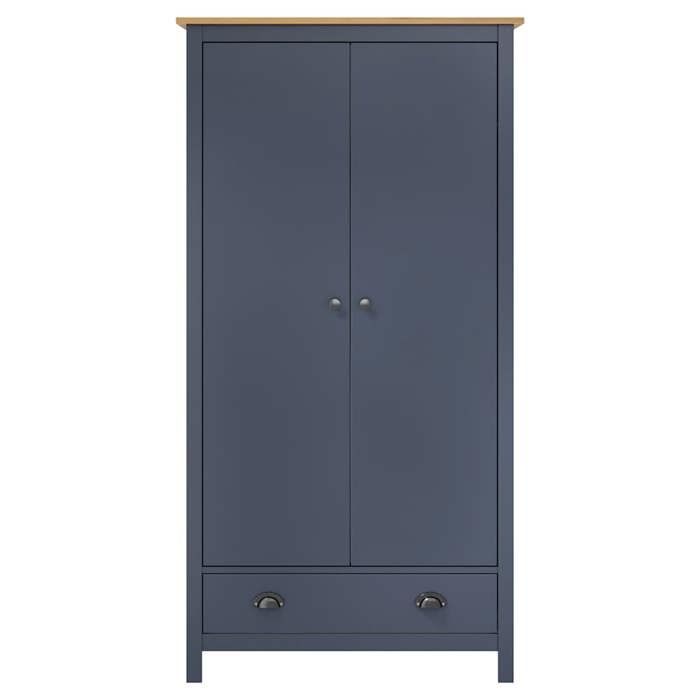 Gris Garde-robe CLARENCE Armoire penderie Pour chambre à 2 portes Hill Gris 89x50x170cm Bois de pin solide LV1345