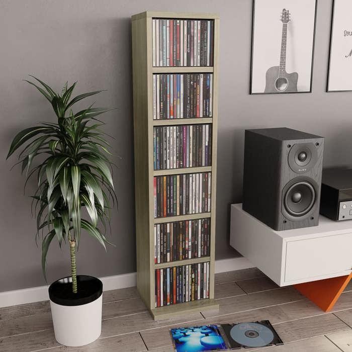 Armoire à CD moderne - VIDAXL - Chêne sonoma - 21x20x88 cm - Bois dingénierie - 6 compartiments ouverts