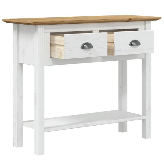 Table console en bois de pin - vidaXL - BODO - 91x35x74 cm - Marron - Pin massif - 2 tiroirs - Poignées en métal