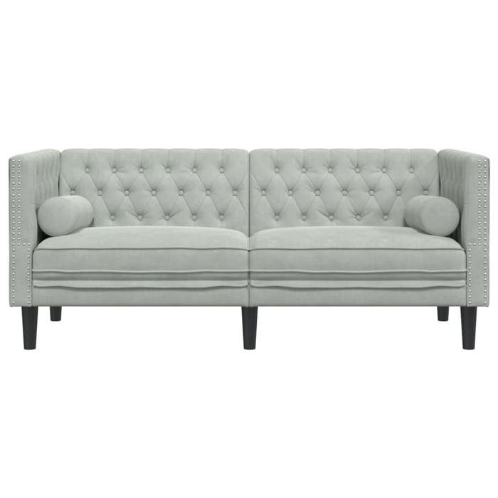 Canapé Chesterfield 2 places velours - WIENS - Gris clair - 174x745x705 cm - Style Scandinave Moderne