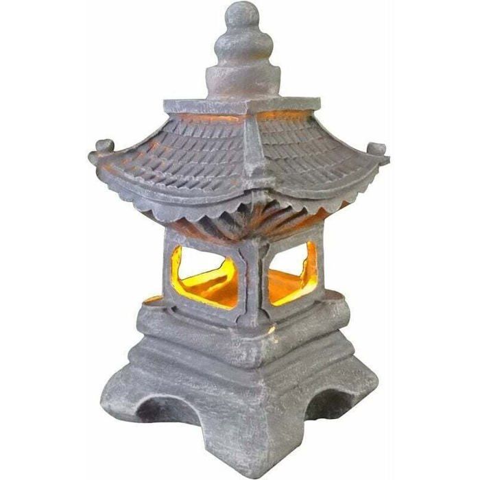 Lanterne Solaire Jardin Décoratif Zen Statue Pagode Cadeau Vintage 17x34cm