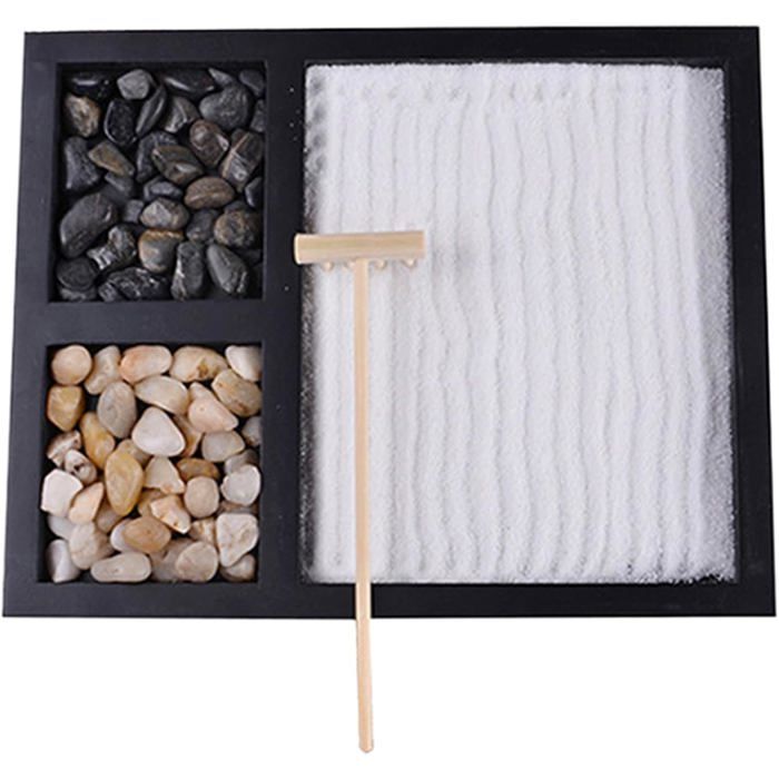 Jardin Zen Miniature Rond WEBEEDY – Kit De Méditation Sable Et Roche, Bureau, 22,6 Cm – Déco Relaxante