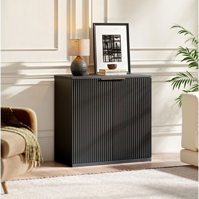 Buffet bas moderne en MDF noir avec rangement 2 portes