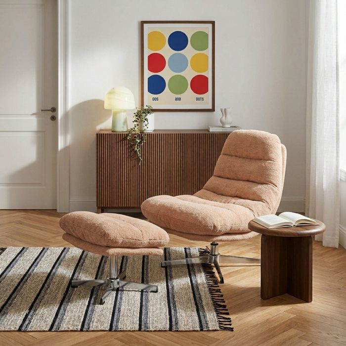 Fauteuil avec ottoman THEMIS - Terracotta