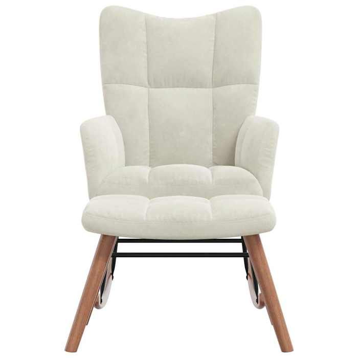 Fauteuil Allaitement - Crème - Chaise à bascule - Rocking Chair - avec repose-pied - Blanc crème Velours 61x78x98 cm F1498