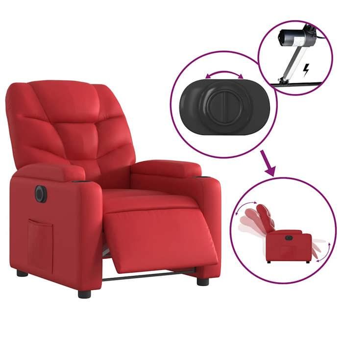 Elégant Siège relax/Chaise de salon Rouge - Fauteuil inclinable électrique Rouge Similicuir PRO1207630764874