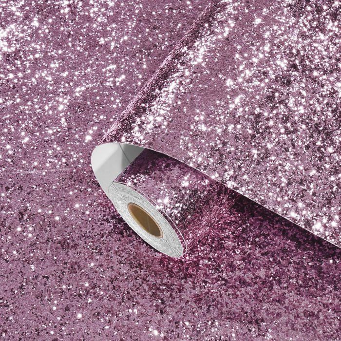 Papier Peint Adhesif Mural Rose Paillettes Vinyle Adhesif Pour Meuble Cuisine Papier Peint Autocollant Pour Salon Chambre 0.4X2m