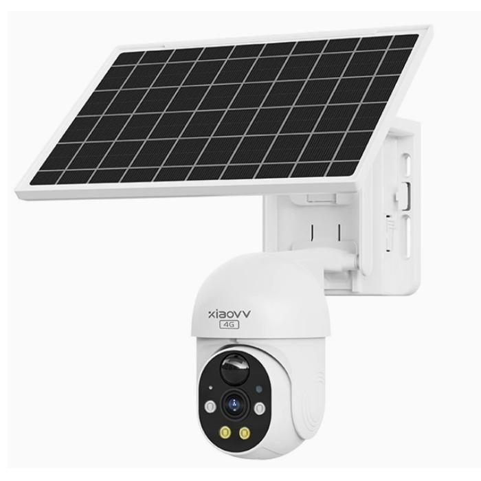 Caméra surveillance extérieure - Panneau solaire 4G 360° IP66 – Vision Nocturne 1080P - Détection mouvement et Audio bidirectionnel