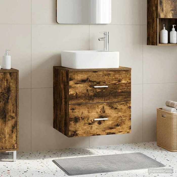 vidaXL Vanité de lavabo mural Chêne fumé 49 5 x 41 x 63 cm 890274