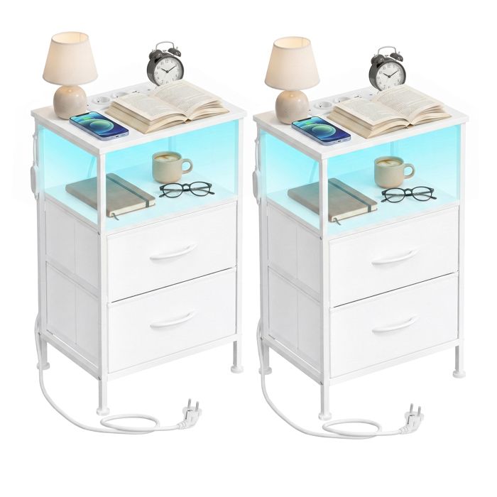 Table de Chevet avec Éclairage LED et Multiprise Lot de