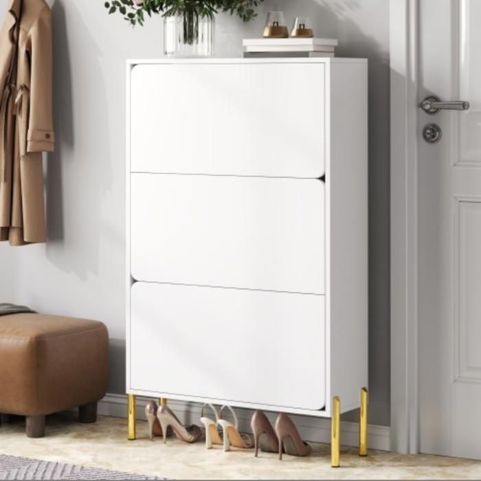 Meuble à chaussures 3 abattants rangement vertical grande capacité pieds dorés 73 x 24 x 120 cm MDF blanc