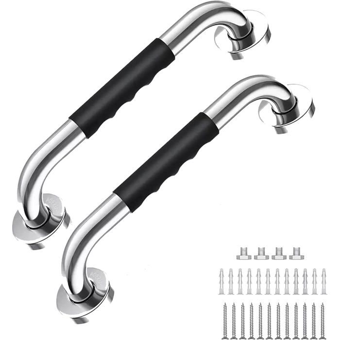 Poignée murale antidérapante pour salle de bain douche toilettes cuisine et escaliers – 30 cm – Lot de 2 – Fixation incluse