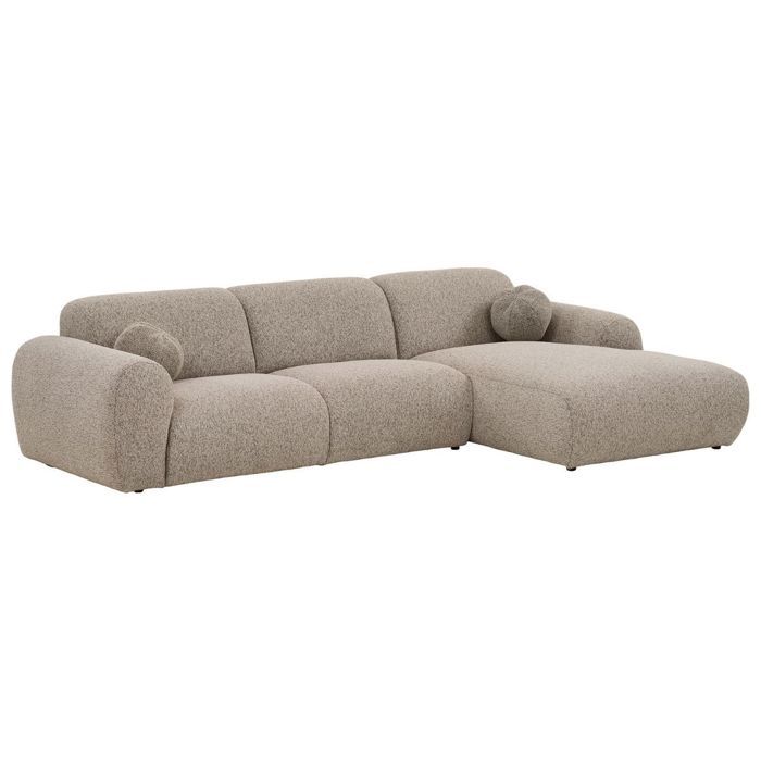 Canapé 3 places méridienne droite en tissu texturé beige avec 2 coussins - CYCLADE Canapé 3 places méridienne droite en tissu texturé beige avec 2 coussins - CYCLADE