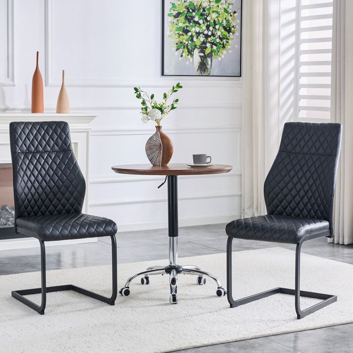 MEUBLIV Lot de 2 chaises de salle a manger noires dossier haut 100 cm simili cuir PU pieds en metal