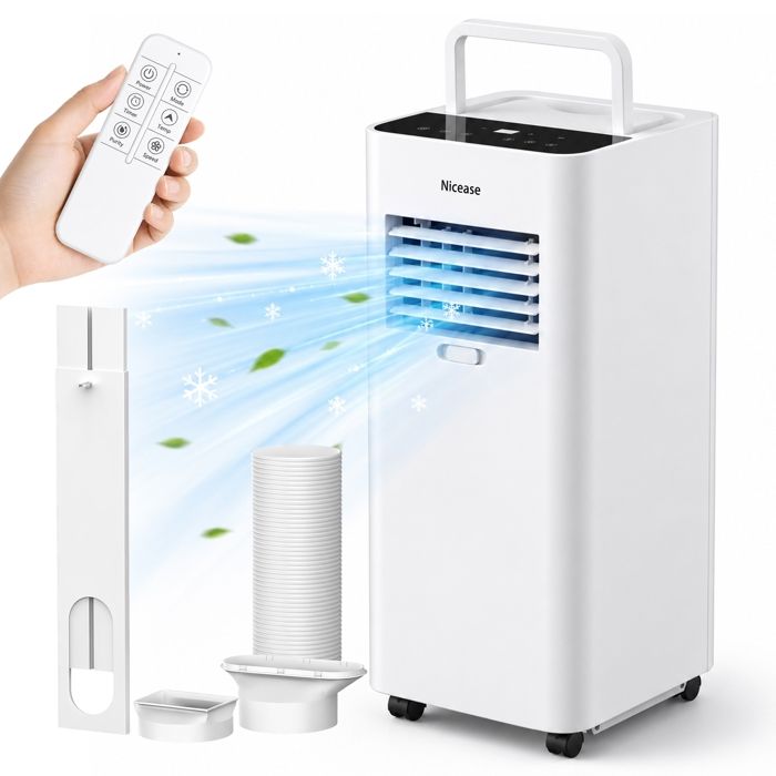 Climatiseur Mobile - Nicease - 4000BTU 3-en-1 Climatisation Déshumidificateur Ventilateur Mode veille Télécommande Minuteur 15h