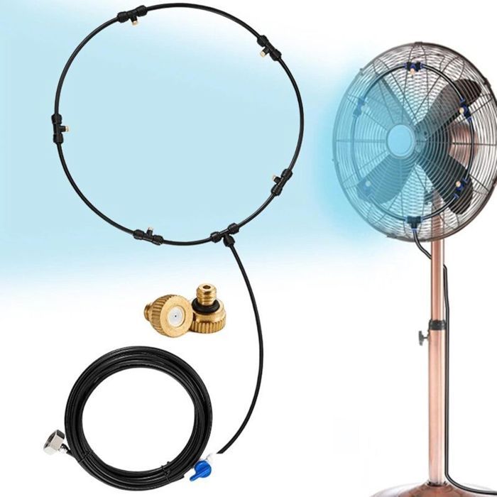 Ventilateur brumisateur deau - PZCC - 6 têtes (6M) - Laiton - Refroidit jusquà 20°C - Pour terrasse et jardin