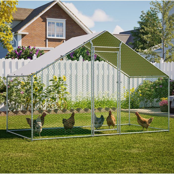MEUBLIV Enclos poulailler en acier galvanisé 3 x 1 5 x 2 m bâche PE imperméable gris
