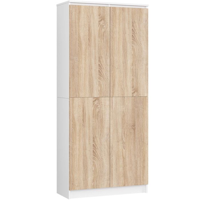 Bibliothèque de bureau Armoire AKORD R80 Blanche 80 cm 2 portes façade Chêne Sonoma 8 étagères 80x35x180 cm