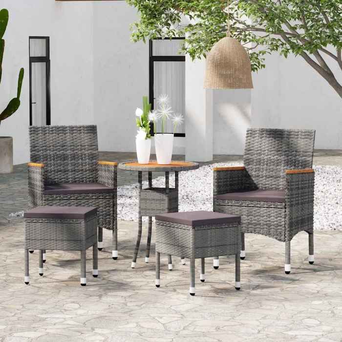 Gris Salon de jardin 5 pcs Résine tressée Gris - Meuble de balcon LV49838