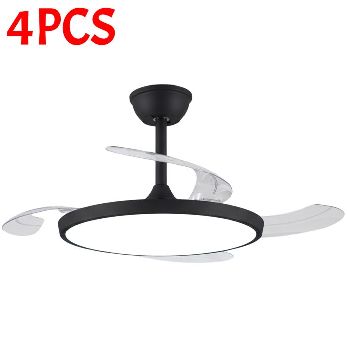 Lot de 4 Plafonnier Moderne Noir Ø48CM - WOTTES - Ventilateur-lampe de plafond ultra-fin de 42 pouces Luminaire pour Salon Cuisine