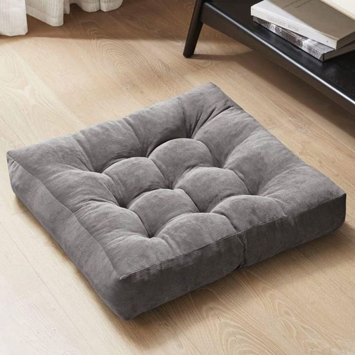 Coussin de méditation carré pour adultes coussins en velours côtelé gris capitonné pour yoga en plein air tatami cheminée salon