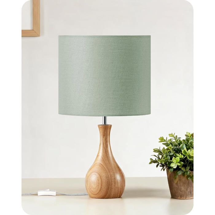 Petite lampe de chevet en bois avec ampoule E27 incluse - finition verte