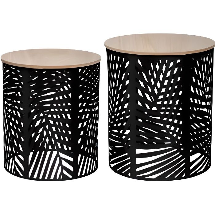 Set de 2 tables à café - Design feuille - AC-DÉCO - Noir - Asymétrique - Contemporain - Aspect bois