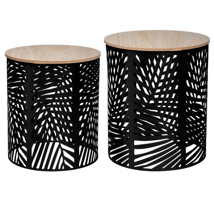 Lot de 2 tables gigognes Feuilles noir D35cm/39cm - Atmosphera Créateur dintérieur