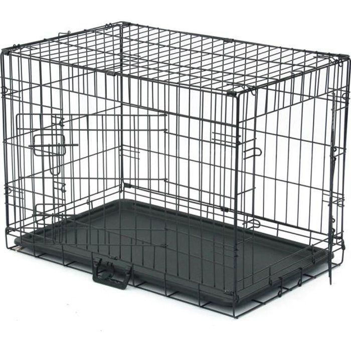 Meilleurs prix pour Cage pour Chiens en métal avec 2 portes pour chien - 75 x 47 x 52.5 cm - Noir