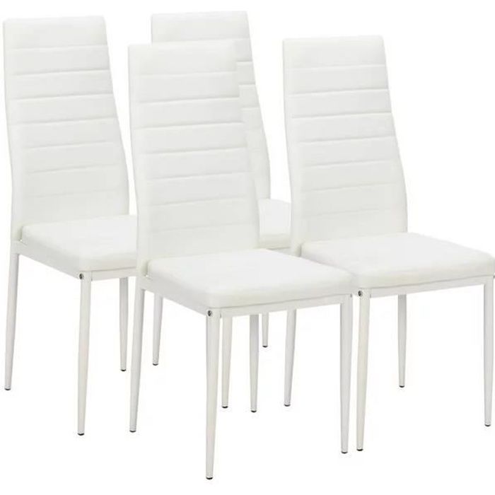 ALIGHTUP Lot de 4 chaises de salle à manger tapissées en PU Blanc