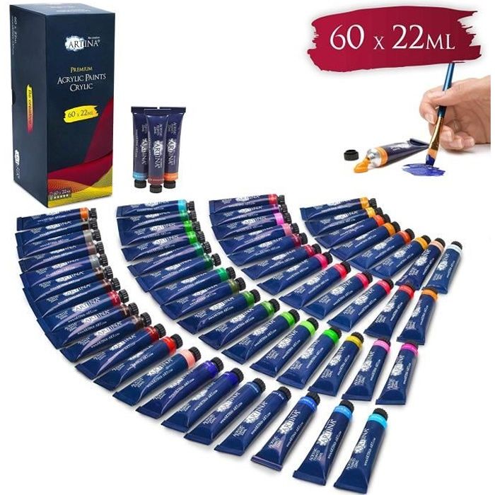 Kit Peinture Acrylique Artina 24 Pièces - Toiles, Pinceaux Et Couleurs Pour Débutants