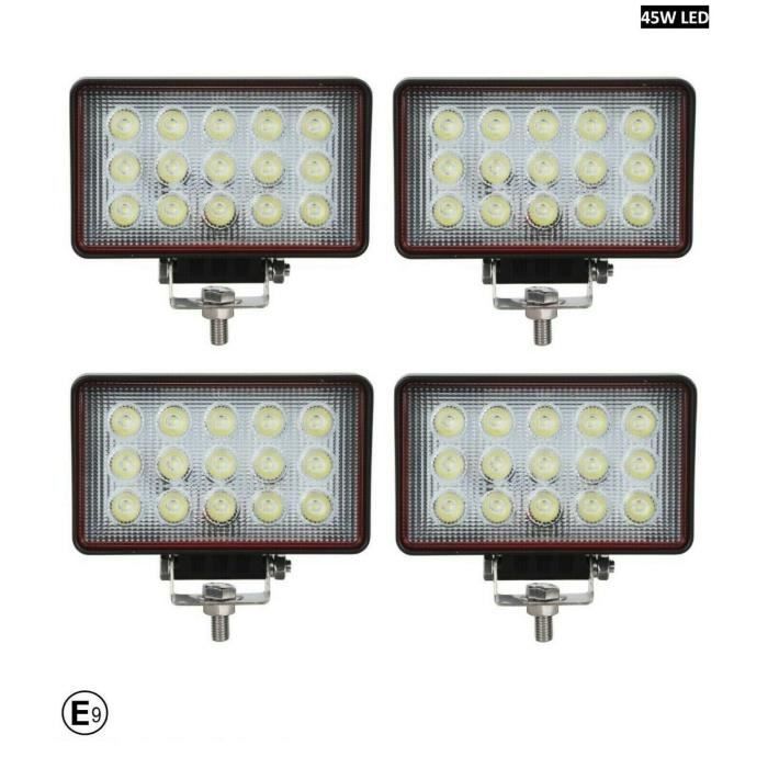 4x 45w Led Phare De Travail Rectangulaire Faisceau Inondation 4x4 Camion 12/24V