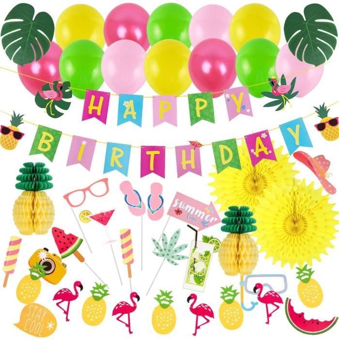 Anniversaire Ete Fille Tropical Decoration Ananas Party Ballon Vert Rose Kit Happy Birthday Jungle Party Deco Avec Photobooth Tropic Cdiscount Maison