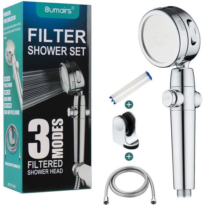 Pommeau De Douche LED Vacto 7 Couleurs - Kit Complet Avec Tuyau 1,5m Et Support - Filtration Intégrée - Haute Pression, économique