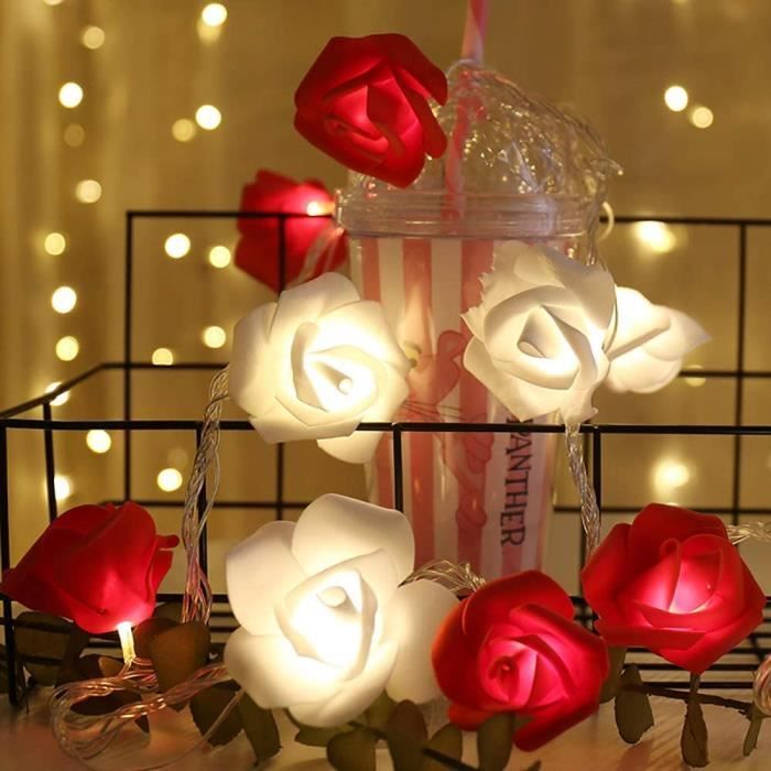 Guirlande Lumineuse Rose 3M 20 LED À Piles Fleur Rose Blanc Chaud
