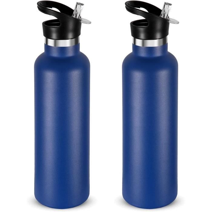 Gourde isotherme 750ml double paroi sans BPA, avec paille, étanche réutilisable pour école
