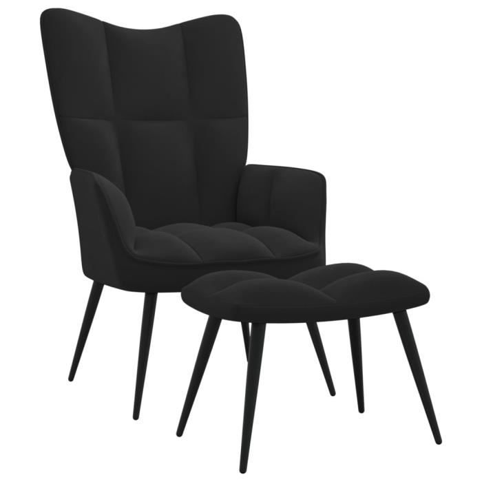 Fauteuil scandinave de relaxation MVS - Chaise de relaxation avec repose-pied Noir Velours 8 4 Kg
