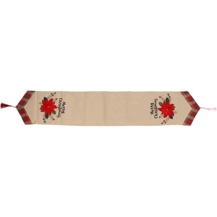 Chemin de table de Noël - Lavable - Décoration de Noël - Décoration de Noël - Décoration de cuisine - 183 x 33 cm - Rouge et blanc