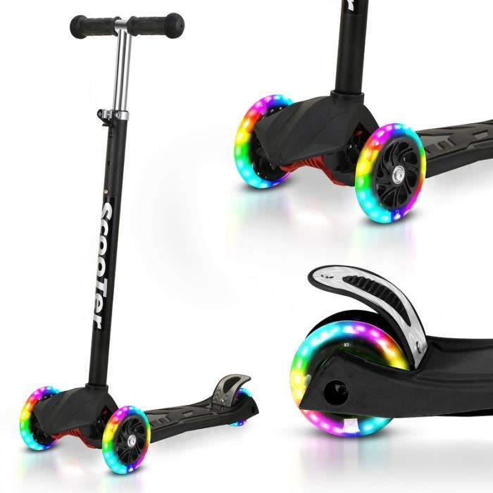 Yoleo Trottinette Enfant 3-12 Ans, Trottinette 3 Roues LED Lumineuses, Hauteur Réglable, Scooter