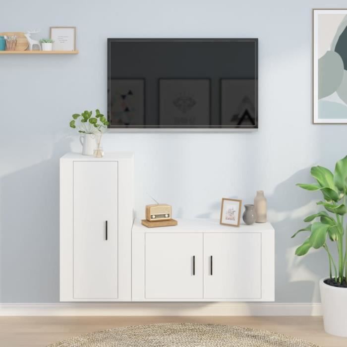 Meuble TV Suspendu Blanc 100x30x26,5 Cm - Étagère Murale Moderne Pour Salon Et Salle à Manger