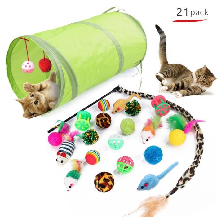 kit jouet chats animaux domestiques toys pour chaton minou,jouet de boule de chat tunnel jeu 21 pièces