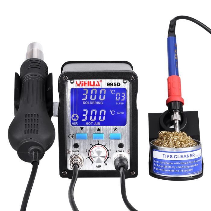 BITOWAT 700W Station de Fer à Douder Température Réglable avec Ecran LED Kit Station 2 EN 1 D/'outils de Réparation avec Supports de Pointes de Soudure*2 Buses D/'air*3 Station de Soudage