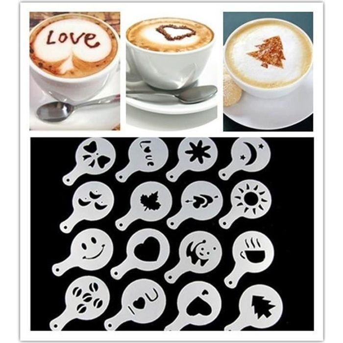 Lot De 6 Pochoirs Cappuccino & Latte Art En Acier Inox – Motifs Variés Pour Café, Gâteaux & Pâtisseries
