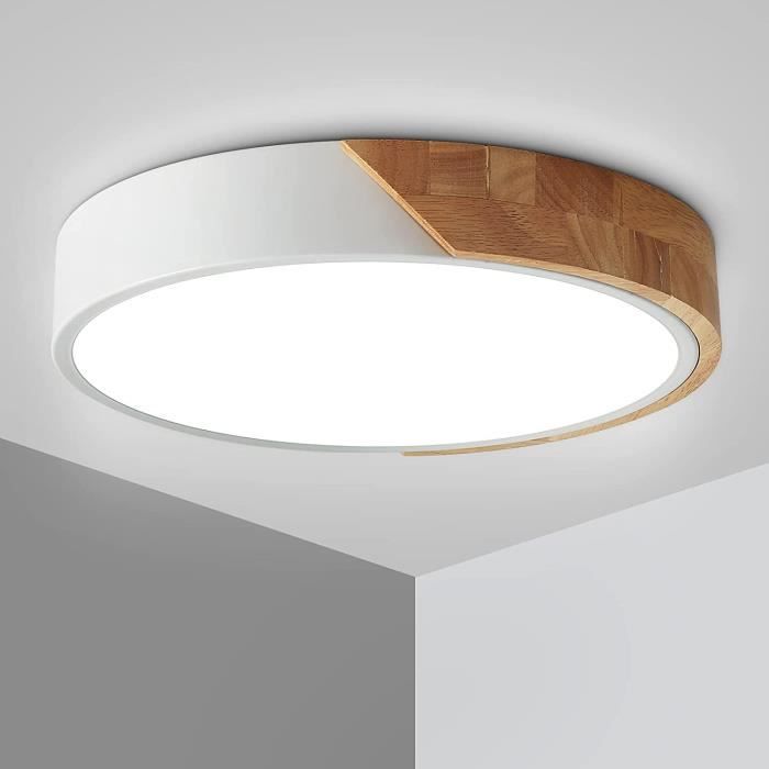 LIGKIN Plafonnier LED En Bois 24W Ronde Lampe De Plafond Moderne 30CM Lumière Neutre 4500K Luminaire Plafonnier Créatif Pour Couloir Salon Balcon Chambre