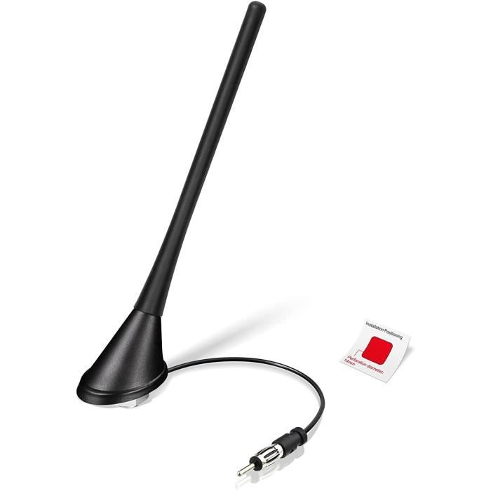 Antenne Voiture Universelle 9 Pouces - Amplifiée FM/AM, Noir, Remplacement Direct, Pour Mât De Toit
